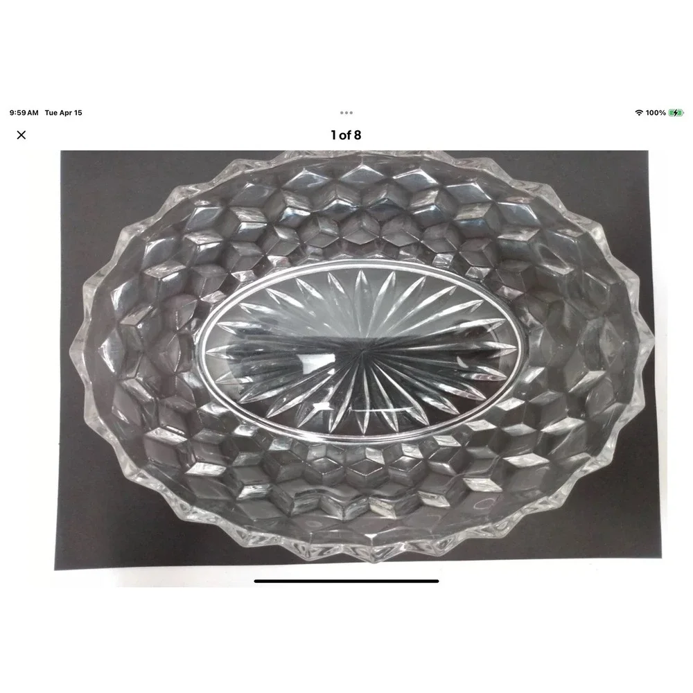 Fostoria American Serving Dish Tray Clear‎ Glass Oval Cube 9